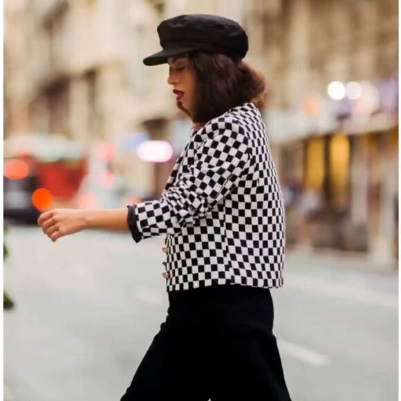 Mango Check Black White Blazer Jacket Textured - Picture 4 of 8